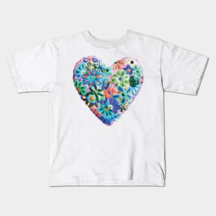 Embroidered heart Mexican flowers handmade boho chic string art Kids T-Shirt